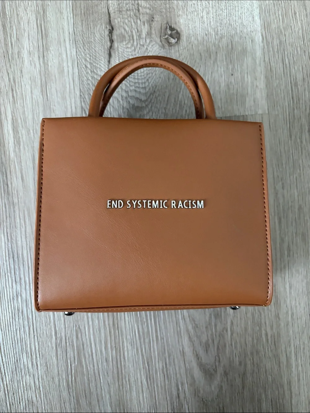 Brandon Blackwood Brown Structured Top-Handle Bag with Statement Hardware